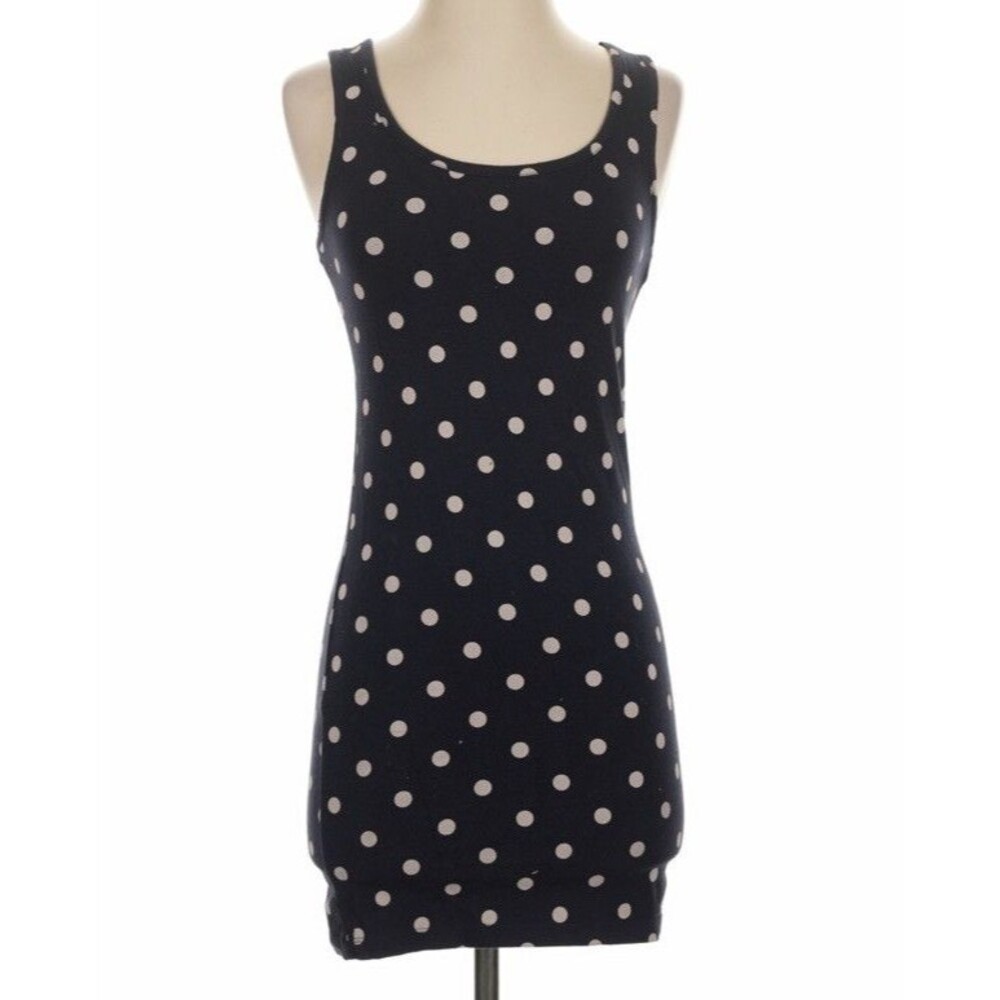 Forever 21 Black & White Polka Dot Bodycon Mini Dress Scoop Neck Cut-Out M